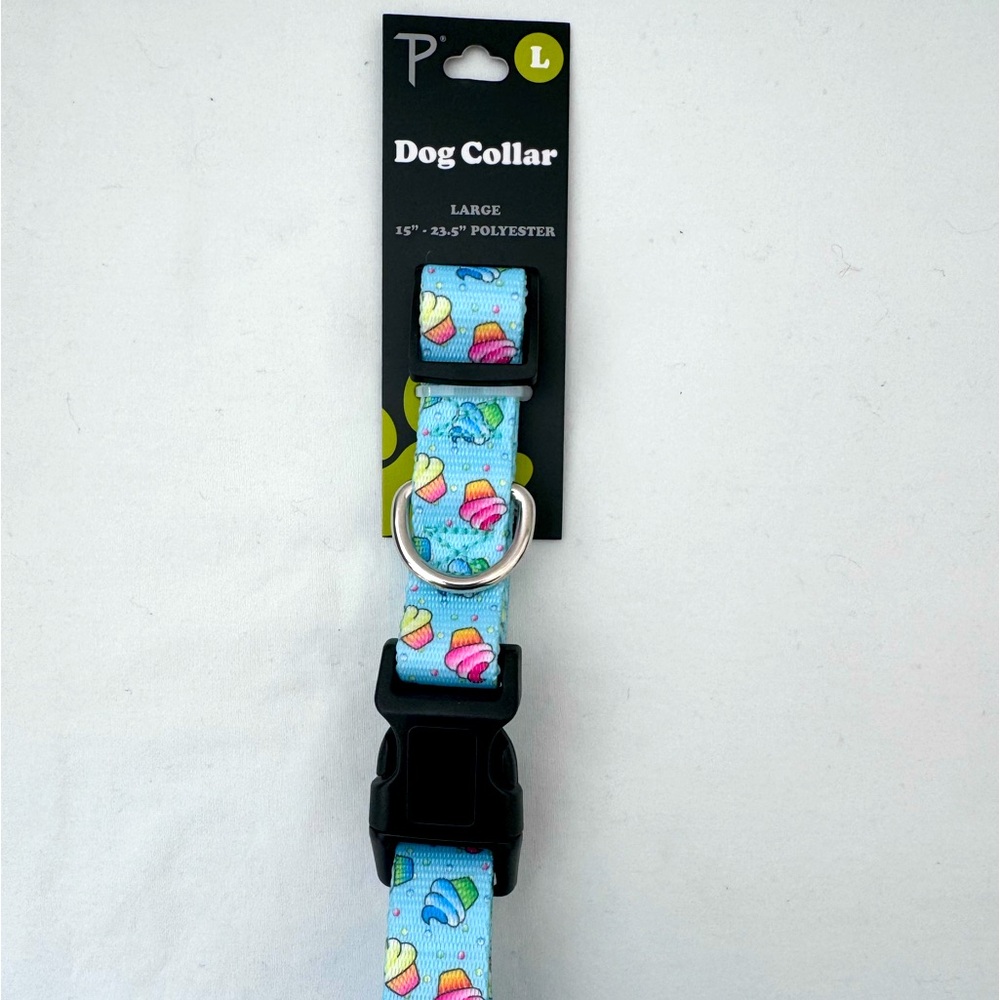 Large Dog collar blue with cupcakes new with tags